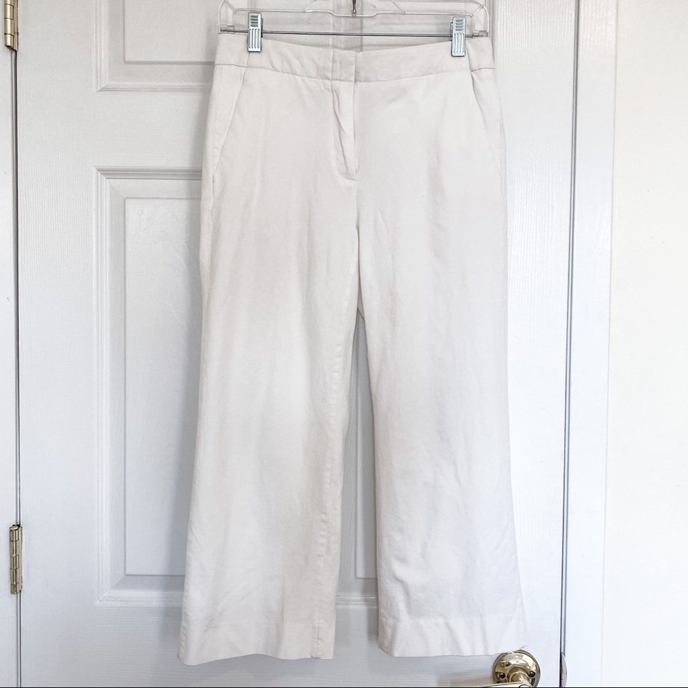 J. Crew white wide leg cropped slacks, have stains